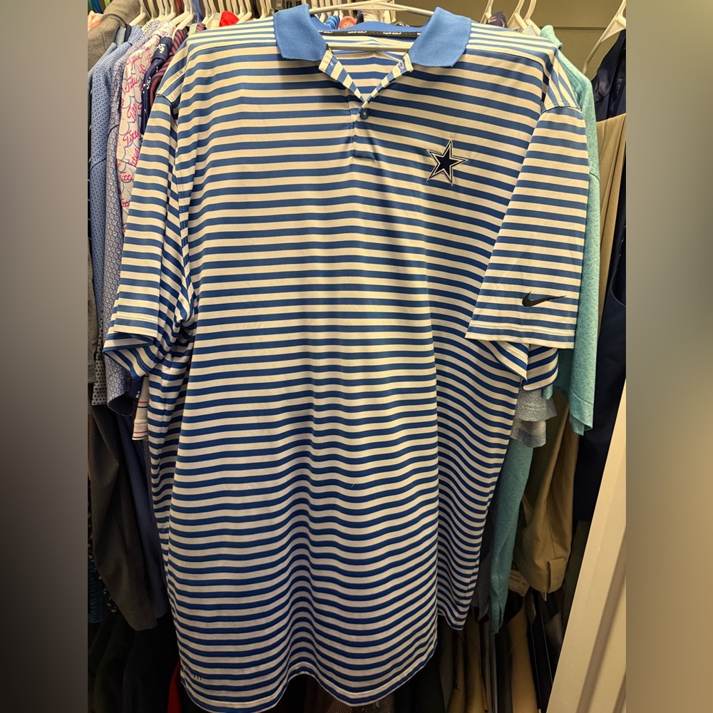 Dallas Cowboys Nike Blue and White Striped Men's Polo Shirt